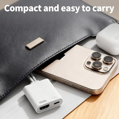 USB-C and Lightning to HDMI Adapter for iPhone ipad to TV [MFi Certified], 4K@60Hz Sync Screen Apple Lightning to Digital AV Adapter with 100W Charging Port for iPhone 17/16/15/iPad/MacBook to HDTV