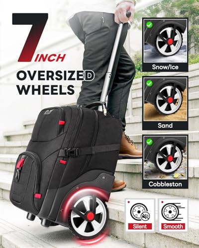 MATEIN Rolling Bag with Wheels, 17 Inch Laptop Roller Backpack for Adults | Extra Large Wheeled Bag with Anti Theft Lock & Sturdy Handle, Water Resistant Carry On Luggage for Teacher Work Travel Men - color: Black