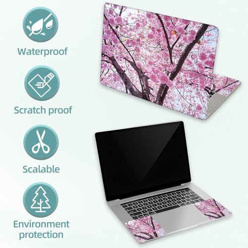 Universal Laptop Skin Decal, 3-Piece Vinyl Protector for 12 13 14 15.6" Notebook, Waterproof Anti-Scratch, Easy Trim & Bubble-Free Finish, Large Cherry Tree Full of Pink Flowers - color: Large Cherry Tree Full of Pink Flowers