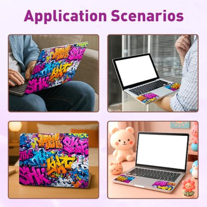 PLIGREAT 15 Inches Laptop Decal Sticker Skin Cover, Graffiti Art Design Laptop Sticker Decals Fits 12" to 15" Laptops Universal Waterproof Removable, Purple Orange - color: Purple Orange
