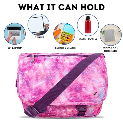 J World New York Terry Messenger Bag for Women Girls School Kids - color: Purple Galaxy