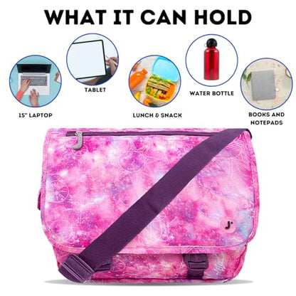 J World New York Terry Messenger Bag for Women Girls School Kids - color: Purple Galaxy