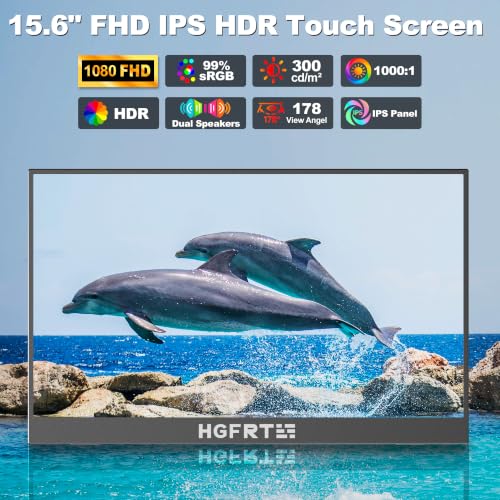 Portable Monitor Touchscreen 15.6", 1920x1080 60Hz FHD IPS HDR 10-Point Touch Screen Monitor with Built-in Stand & Speaker, HDMI USB C VESA External Travel Monitors for Laptop, PC, Mac, Phone - size: 15.6inch