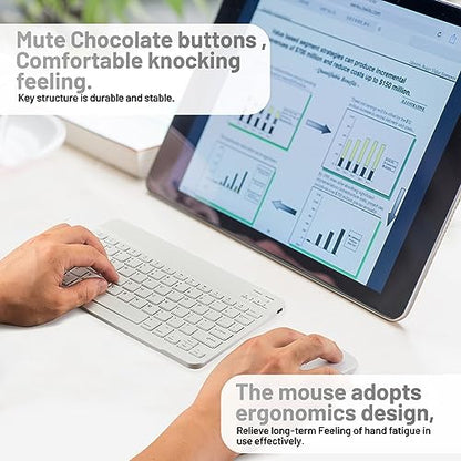 Bluetooth Keyboard and Mouse Combo Rechargeable Portable Wireless Keyboard Mouse Set for Apple iPad iPhone iOS 13 and Above Samsung Tablet Phone Smartphone Android Windows (10 inch White) - color: white