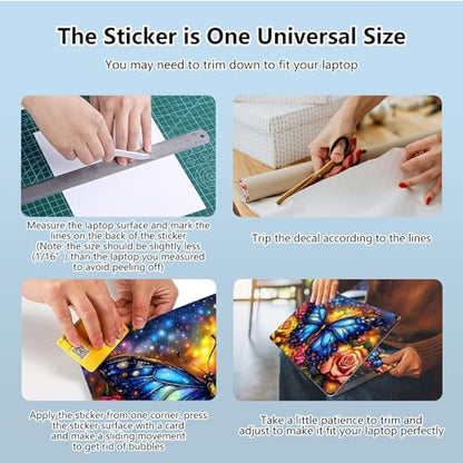 Universal Laptop Skin Sticker with 2 Wrist Pad Skins, Waterproof Scratch Resistant Vinyl Laptop Cover Decal, Cut to Fit for 11–15.6 Inch MacBook HP Dell Lenovo, Rose Blue Butterfly - color: Rose Blue Butterfly