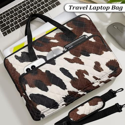 Laptop Sleeve, Laptop Cover with Adjustable Strap Computer Bag Tablet Notebook Sleeves Handbag Messenger Briefcase - color: Brown Cow