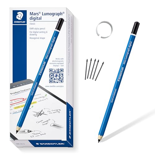 STAEDTLER Lumograph Digital Stylus Pen for Touchscreens: No Charging or Batteries, Real Pencil Feel & Grip, Works with Samsung Galaxy Tab, Kindle Scribe, Remarkable 2 & More, with 5 Replacement Nibs