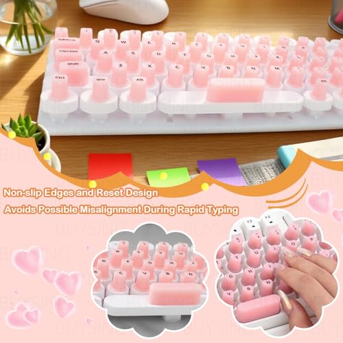 Heart-Shaped Silicone Keyboard Stickers for Long Nails with Letters | Reusable Non-Slip Keys Cover, Universal Fit for All Keyboards | Washable, Anti-Static & Portable (70 Pcs) - size: Keyboard Stickers