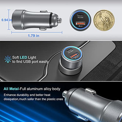 5 Pack USB C Car Charger, Bangfun 36W Dual USB Car Adapter Fast Charge PD&QC 3.0 Cigarette Lighter USB Charger Compatible iPhone 15 14 13 12 11 Pro Max SE,iPad,Samung S24/S21/S20, Pixel(Grey) - color: Grey