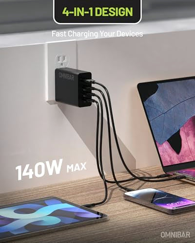 140W USB C Charger Block, 100W GaN Fast Charging Laptop Charger, 4-Port Compact USB C Wall Charger Power Adapter for MacBook Air/Pro, Dell XPS, iPad, iPhone 17/16/15, Samsung Galaxy S25/S24 - color: 140W Black