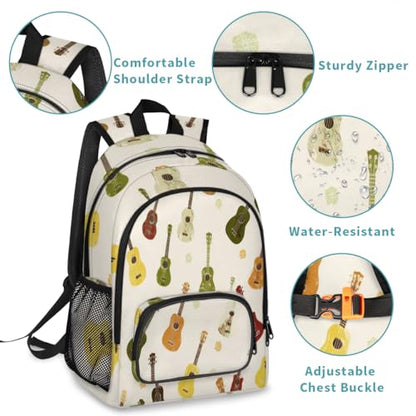 Guitar Flowers Large Backpack for Women and Men Waterproof Travel Laptop Backpack Lightweight Business Work Daypack Fits 17 Inch Computer - color: Multicolor 3