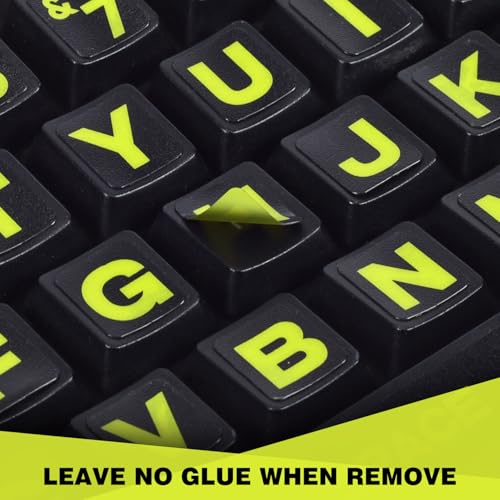2PCS English Keyboard Stickers, Large Letters Full Set Keyboard Letter Replacement Stickers for Laptop PC Computer, Matte English Keyboard Alphabet Sticker Black Background with Yellow Lettering - color: English-balck/Green-full Set