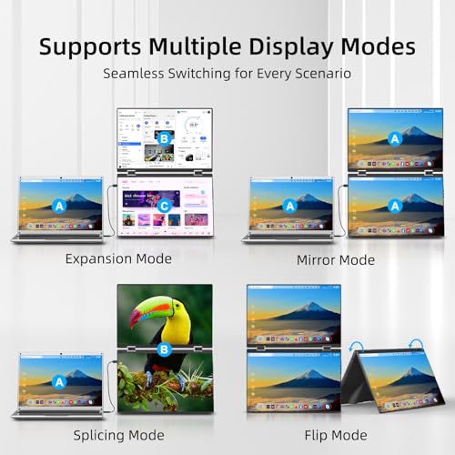 16" Foldable Laptop Screen Extender, Dual Portable Monitors. | 1200P, Plug & Play, All-Metal, Ultra Slim, Extend/Mirror/Splicing/Flip Mode, USB-C/HDMI, Low Blue Light, Speaker, for Win/Mac - size: 16" Foldable Monitor
