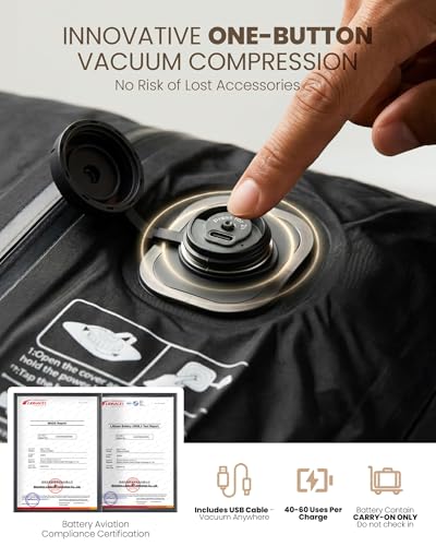 Fanwoli Rolling Travel Backpack with One-Button Vacuum System, Expandable | Roller or Hip Belt, Built-in Pump, Carry on, TSA Lock, Water-Repellent, Wet/Dry Separate, Shoe Pocket, Fits 17" Laptop