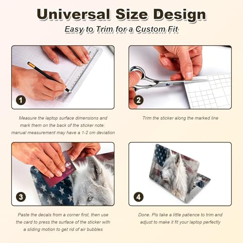 Universal Laptop Skin Sticker, 11-15.6 Inch Reusable Vinyl Laptop Skin Decal, Scratch Resistant Waterproof Cover, Easy to Trim & Apply, American Flag Wolf - color: American Flag Wolf