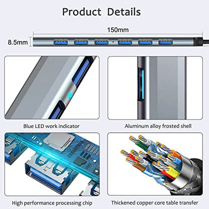 USB Hub 3.0 with 7 Ports, VIENON Aluminium USB C to USB 3.0 Hub for MacBook, Mac Pro/Mini, iMac, Ps4, PS5, Surface Pro,Flash Drive, Samsung