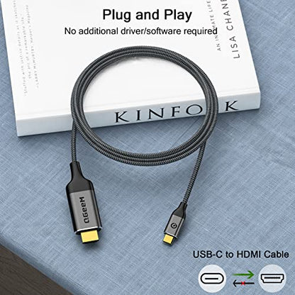 QGeeM USB C to HDMI Cable Adapter 6Ft 4K@60Hz, USB Type C to HDMI Thunderbolt 3/4/5 Compatible for iPhone17/16/15,Galaxy,MacBook Pro/air/neo,IPad pro,Surface,Dell XPS,HP,Thinkpad,Pixelbook,and More