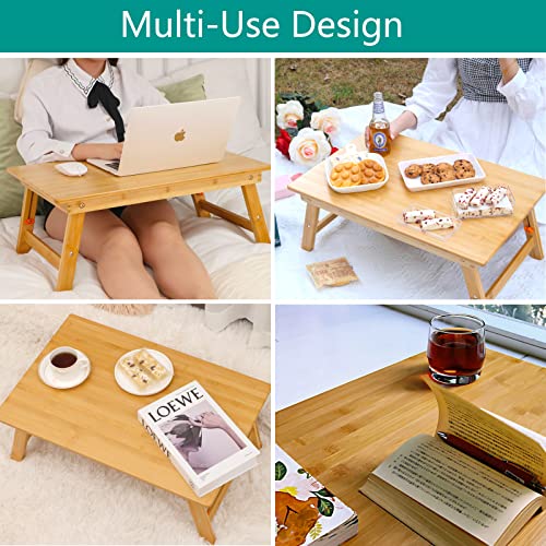 Lap Desk for Bed, COIWAI Bed Desk Bed Table Tary, Low Desk Table, Folding Floor Table, Adjustable Height, Portable Foldable Picnic Desk,Serving Breakfast Coffee in Bed Couch Floor .Bamboo - size: 23.6"*15.8" Height-adjustable