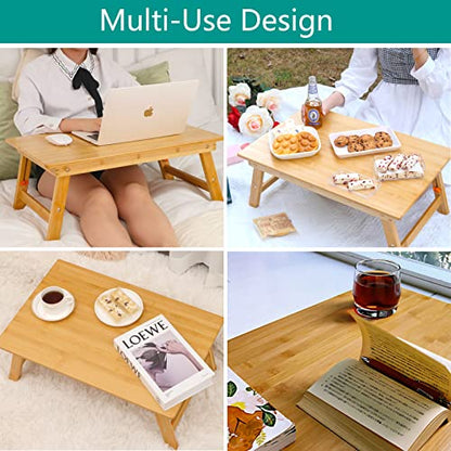 Lap Desk for Bed, COIWAI Bed Desk Bed Table Tary, Low Desk Table, Folding Floor Table, Adjustable Height, Portable Foldable Picnic Desk,Serving Breakfast Coffee in Bed Couch Floor .Bamboo - size: 23.6"*15.8" Height-adjustable
