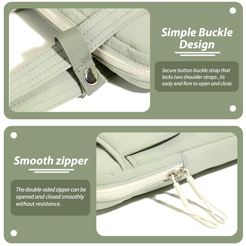 15.6 Inch Puffy Laptop Sleeve with Handle, Vertical Quilted Laptop Shoulder Bag with Luggage Strap, Compatible with 14-Inch Laptops, MacBook Pro/Air/Neo M5/M4/M3, for Women Travel Work (Green) - color: Green