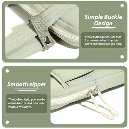 15.6 Inch Puffy Laptop Sleeve with Handle, Vertical Quilted Laptop Shoulder Bag with Luggage Strap, Compatible with 14-Inch Laptops, MacBook Pro/Air/Neo M5/M4/M3, for Women Travel Work (Green) - color: Green
