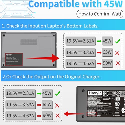 45W Charger Compatible with HP Notebook 15 HP Pavilion 14 TPN-LA15 TPN-CA14 r-41013153 L25296-002 L25296-001 L25296-003 741727-001 L25296-011 213349-109 19.5V 2.31A Smart Blue tip Laptop Power Adapter