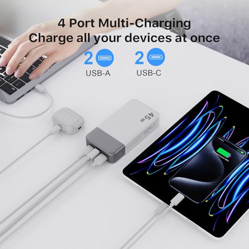 NOBIS Portable Charger,20000mAh Power Bank, 45W Fast Charging，Battery Pack with 2 USB-C (in/Out) & 2 USB-A, Digital Display & Small Current Mode, Compatible with Phone 17 S25 Tablet - color: White