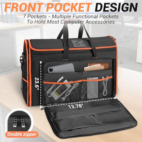 27-32 Inch Monitor Carrying Case,Padded TV Travel backpack -12MM Thick Full Wrap, 32 inch Monitor Bag Hold Up to 2 LCD Screens/TVs,4 Ways to Carry,Multiple Pockets for Keyboard,Mouse,Accessories