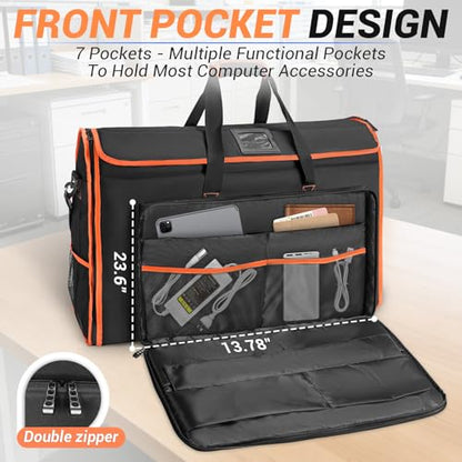27-32 Inch Monitor Carrying Case,Padded TV Travel backpack -12MM Thick Full Wrap, 32 inch Monitor Bag Hold Up to 2 LCD Screens/TVs,4 Ways to Carry,Multiple Pockets for Keyboard,Mouse,Accessories