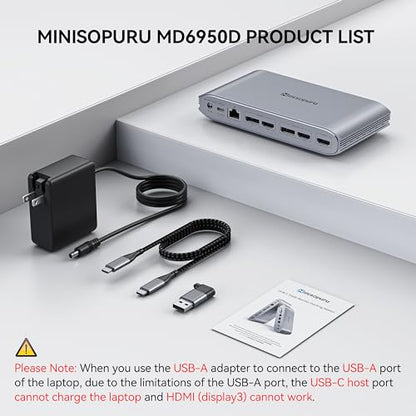 Minisopuru MD6950D DisplayLink Docking Station 3 Monitors with 3 HDMI 2 DP | 140W Power Adapter,45W Charging, 5 USB, TF/SD, Triple Display Docking Station for MacBook M5/M4/M3/M2/M1 and Windows Laptops