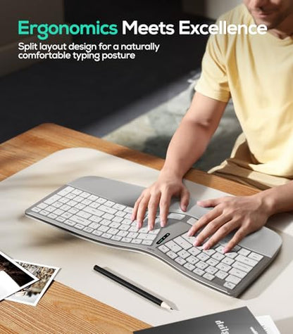 Nulea RT07B Wireless Ergonomic Keyboard - Split Keyboard, Wrist Rest, Natural Typing, Bluetooth and USB Connectivity, USB-C Rechargeable,Compatible with Windows Mac (Pink) - color: D-SilverWhite