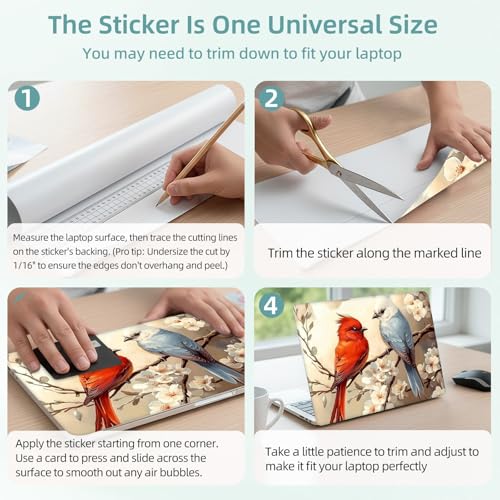 Universal Laptop Skin Decal, 3-Piece Vinyl Protector for 12 13 14 15.6" Notebook, Waterproof Anti-Scratch, Easy Trim & Bubble-Free Finish, Red and Blue Birds - color: Red and Blue Birds