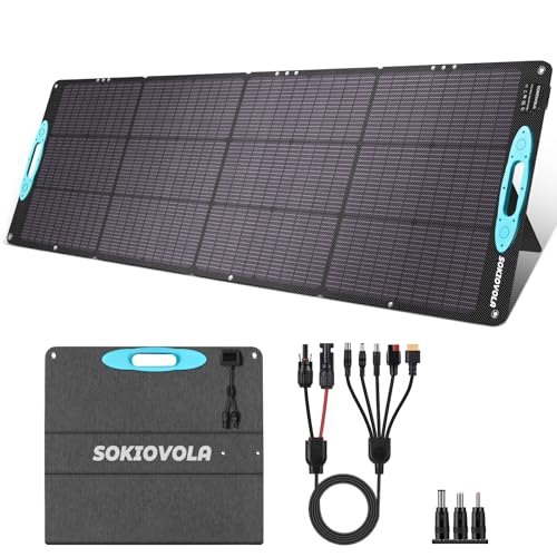 SOKIOVOLA 200W Portable Solar Panels for Power Station, IP68 Waterproof ETFE Foldable Solar Panel Kit 25% High Conversion Efficiency Solar Panel for Camping Outdoor RV Blackout - color: 200 Blue