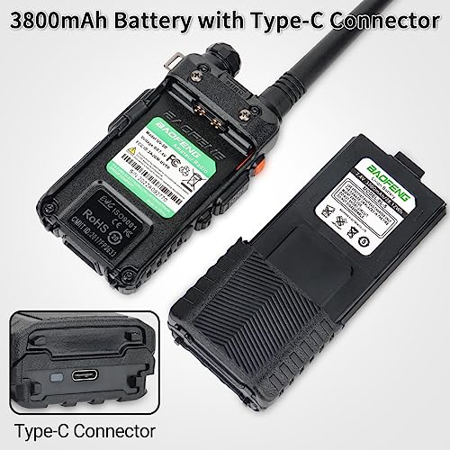 BAOFENG UV-5R Battery 3800mAh USB-C Charging Extended High Capacity Ham Radio Battery UV5R BF-F8HP UV-5R Series Radios with Type-C Charging Cable,2Pack