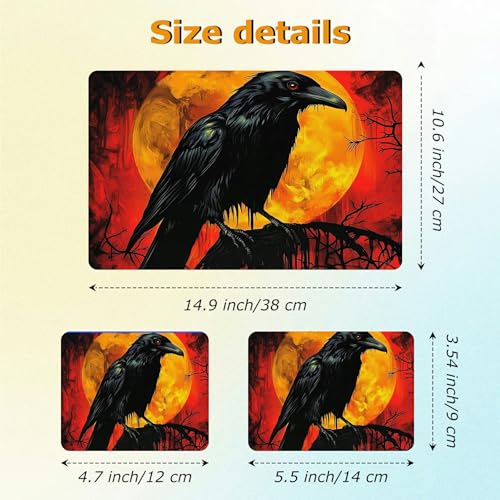 Universal Laptop Skin Sticker with 2 Wrist Pad Decals, 3-Piece Removable Vinyl Laptop Cover, Dark Crow Waterproof Anti-Scratch, Easy-Trim Fit for 13.3" 14" 15.6" Laptops - color: Dark Crow