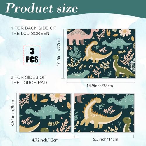 PLIGREAT 15 Inches Cartoon Dinosaur Laptop Skin Stickers, Reusable Netbook Skin Sticker Vinyl Decals for PC Notebook Laptops Keyboard Cover Universal 12" 13" 13.3" 14" 15", Pink Green - color: Pink Green
