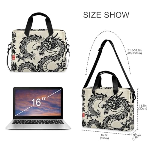 Laptop Zipper Case Portable Crossbody Messenger with Handle and Shoulder Strap 15.6 inch Case Hard Cover with Zipper Japanese Black Dragon