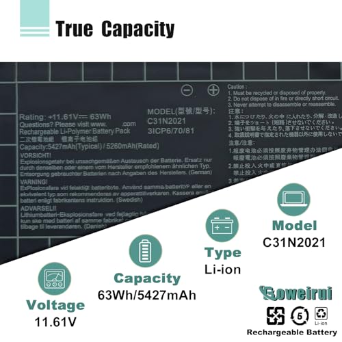 C31N2021 Laptop Battery Replacement for Asus Zenbook 14X OLED UX5401 UX5400E UM5400QA UM5401QA UM5401RA UP5401ZA UX5400EA UX5401EA UX5400EG UX5400ZB UX5400ZF Series 0B200-04030000 - size: 10.63*3.46*0.29inch C31N2021