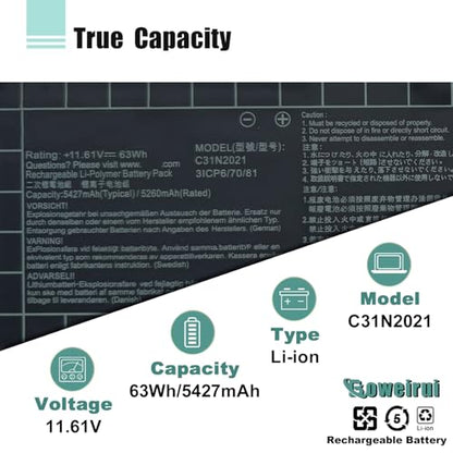 C31N2021 Laptop Battery Replacement for Asus Zenbook 14X OLED UX5401 UX5400E UM5400QA UM5401QA UM5401RA UP5401ZA UX5400EA UX5401EA UX5400EG UX5400ZB UX5400ZF Series 0B200-04030000 - size: 10.63*3.46*0.29inch C31N2021