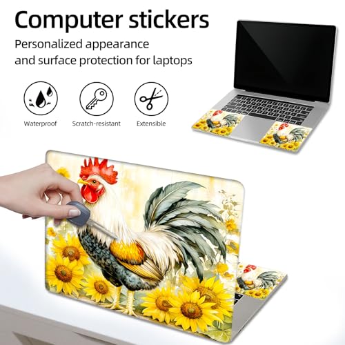 Aesthetic Laptop Skin Sticker, Rooster Among Sunflowers Waterproof Vinyl Laptop Decal, Removable Bubble Free, Reusable Protective Cover for 13 14 15 15.6 Inch - color: Rooster Among Sunflowers