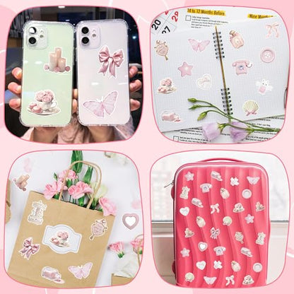 CNhoqc Pink Coquette Aesthetic Stickers - 1000 Pcs Realistic Coquette Aesthetic Sticker Roll Waterproof Vinyl Self Adhesive Laptop Sticker Scrapbook Water Bottle Page Activity Pad Birthday Party Favor - style: Pink Coquette Aesthetic