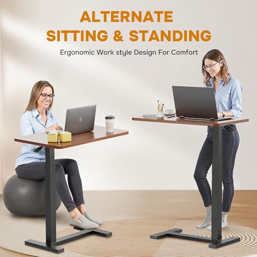 Adjustable Overbed Bedside Table with Wheels, Rolling Laptop Table, Pneumatic Adjustable Hospital & Home Use Bed Table, Mobile Standing Desk, Brown - color: Brown, style: Non-Tiltable