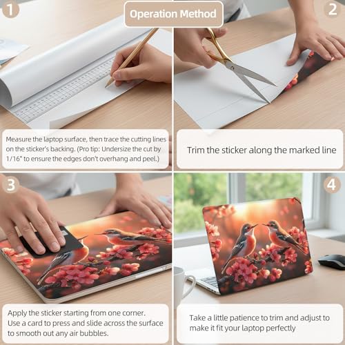 Aesthetic Laptop Skin Cover,12-15.6 Inch Universal Vinyl Sticker Decal,Waterproof Scratch-Resistant Notebook Wrap,Removable Residue-Free Protector,Cherry Blossom Birds - color: Cherry Blossom Birds