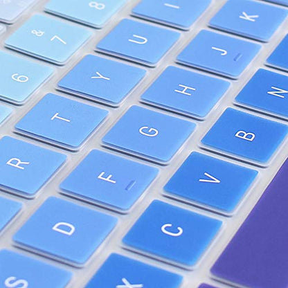 ProElife Keyboard Cover for MacBook Air 13-Inch with Touch ID A2337 M1 | Ombre Blue, U.S. Layout, Non-interference Design for ID Key, Dust-Resistant, Silicone Protective Skin, Washable & Reusable - color: Ombre Blue