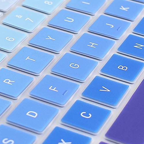 ProElife Blue Gradient Keyboard Cover Ultra Thin Keyboard Protector Skin for MacBook Pro with Touch Bar 13-inch 15-inch (Model A2159, A1989, A1990, A1706, A1707) (2019 2018 2017 2016) (Ombre Blue) | Ombre Blue, Ultra-Thin (0.26 mm), Silicone Protective Sk