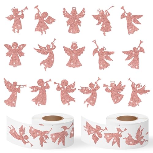 Christmas Foil Angel Stickers - 1000 Pcs Rose Gold Angel Waterproof Vinyl Reusable Laptop Stickers Coloring Book Scrapbook Water Bottle Page Activity Pad Birthday Party Favors Kids Skateboard - style: Christmas Rose Gold Angel