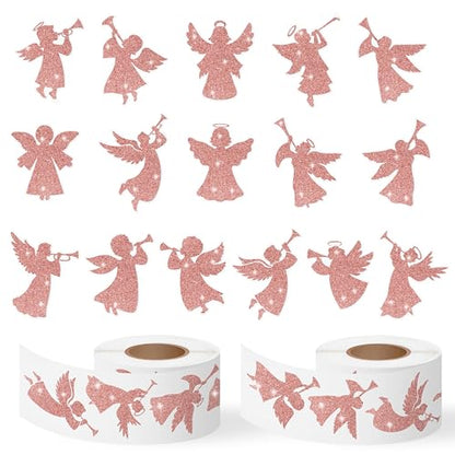 Christmas Foil Angel Stickers - 1000 Pcs Rose Gold Angel Waterproof Vinyl Reusable Laptop Stickers Coloring Book Scrapbook Water Bottle Page Activity Pad Birthday Party Favors Kids Skateboard - style: Christmas Rose Gold Angel