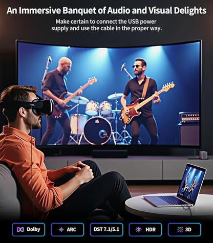 Reborn HDMI to USB C Cable Adapter [6FT 4K@60Hz], Uni-Directional HDMI (Source) to USB-C (Monitor) with USB Power for AR Glasses XREAL One、Air 2 Pro/VITURE Pro/RayNeo Air 2s,PS5,Portable Monitors - size: 6FT