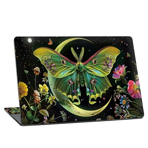 Universal Laptop Skin Sticker with 2 Wrist Pad Skins, Waterproof Scratch Resistant Vinyl Laptop Cover Decal, Cut to Fit for 11–15.6 Inch MacBook HP Dell Lenovo, Moth Moon Flowers - color: Moth Moon Flowers