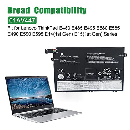 01AV447 L17M3P52 SB10K97608 Laptop Battery Replacement for Lenovo ThinkPad E480 E485 E495 E580 E585 E490 E590 E595 E14 E15 Series 01AV445 L17L3P51 01AV448 L17C3P51 01AV446 L17M3P51 11.1V 45Wh - size: 13.2*5.2*1.4inch 01AV447